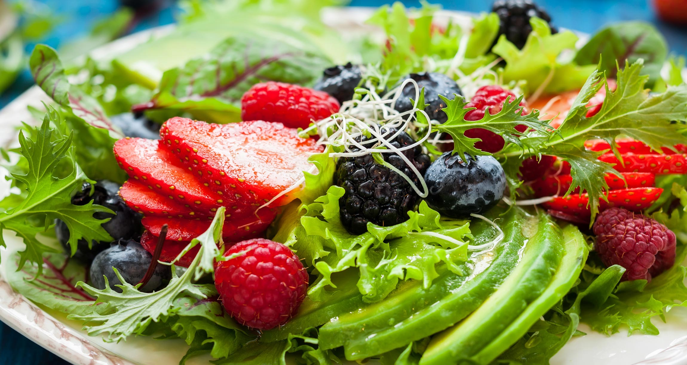salad with strawberries, blueberries, and blackberries
